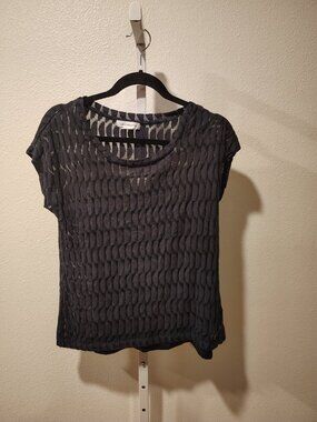 Liz Claiborne Women's Top Size Medium Double Layered Mesh Open-Knit Navy Blue
